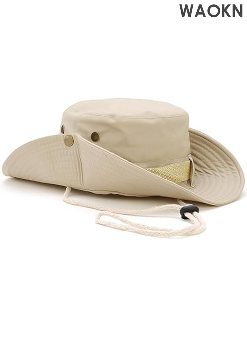 WAOKN Sun Hats Safari Hat , UV Protection Wide Brim Summer Hat , Cotton Foldable Fishing Hiking Cap , Breathable Cowboy Style Boonie Hat for Men and Women Outdoor , Suitable for tourism, seaside, outdoor sports , unisex , beige . - Image 2